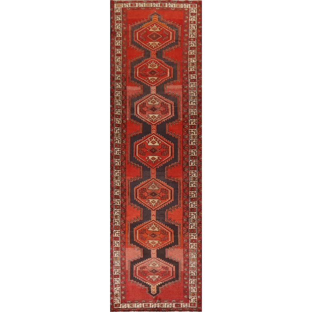 Orange Ardebil Persian Runner Rug Handmade Vintage Wool Carpet - 3'3"x 13'0"