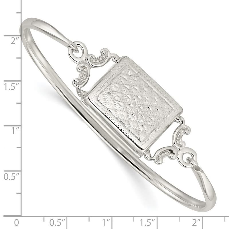 Curata 925 Sterling Silver 7" Ornate Rectangular 20mm Locket Bangle Bracelet