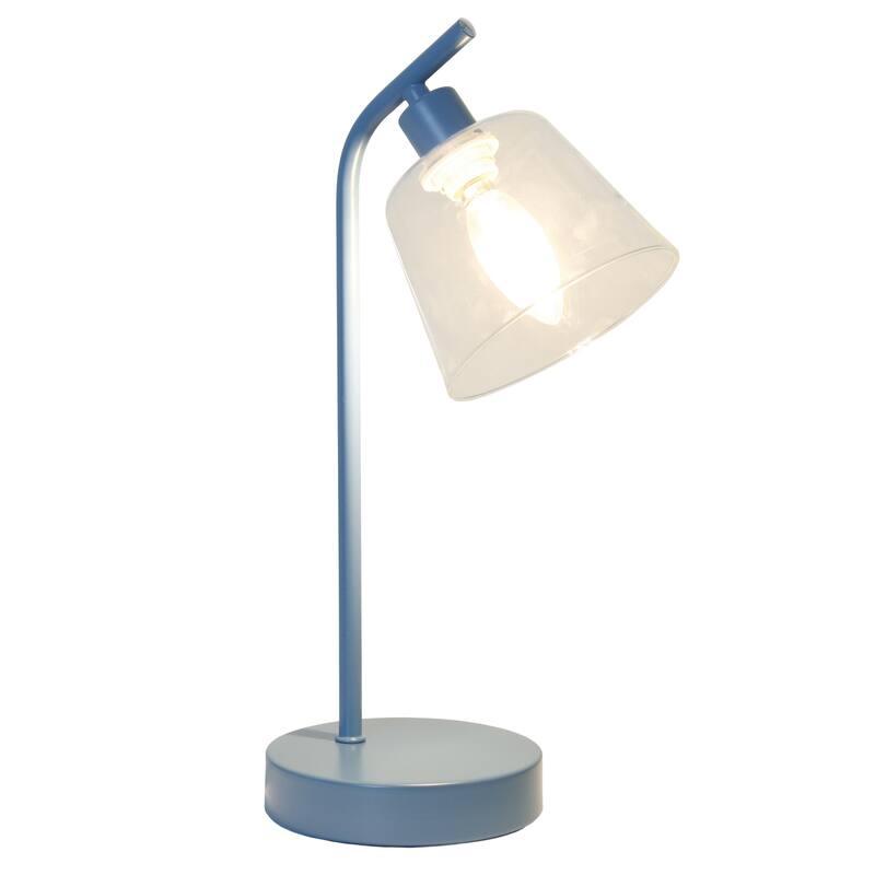 Angled Desk Lamp with Clear Ribbed Glass Shade - 15.75" - Blue
