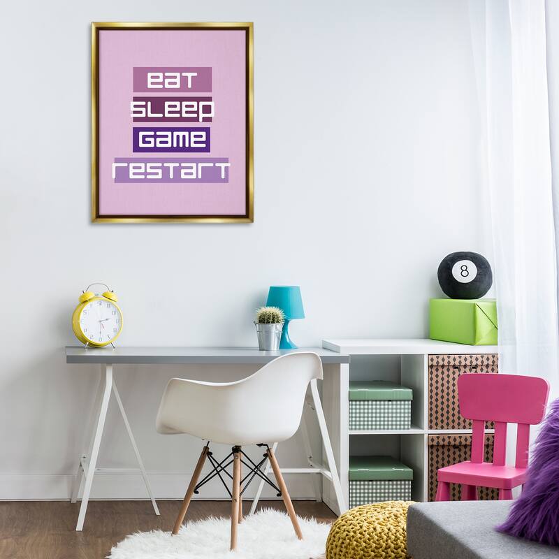 Stupell Eat Sleep Game Restart Framed Floater Canvas Wall Art Design By Yass Naffas Designs