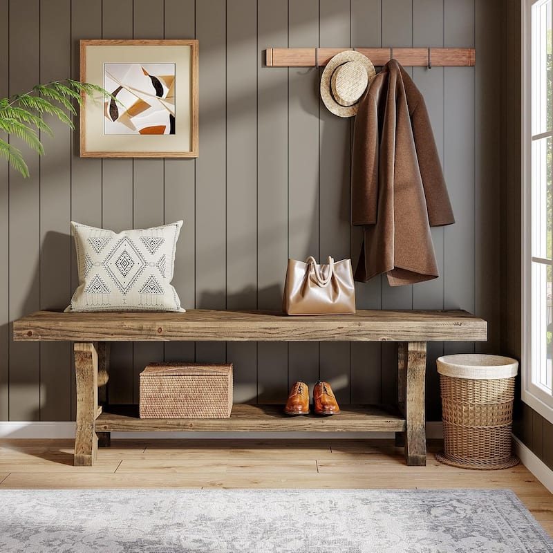 Solid Wood Entryway Bench, 55" End of Bed Bench Dining Bench