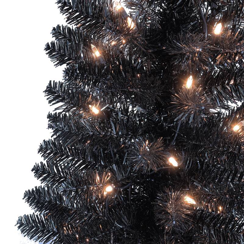Puleo International 6 ft. Pre-Lit Black Tinsel Artificial Tree
