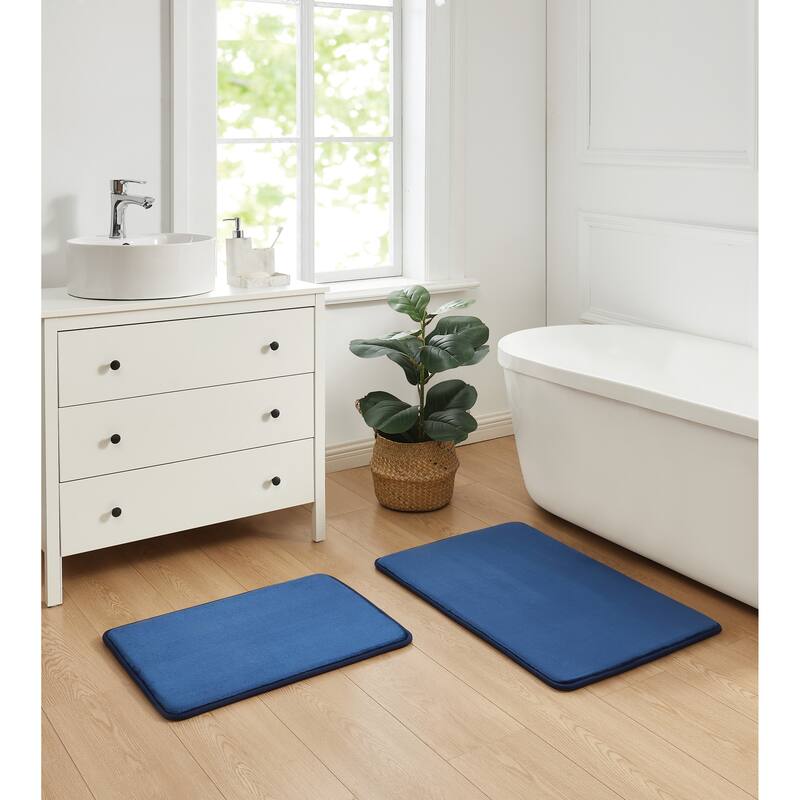 Royal Velvet Signature Solid Memory Foam Set of 2 Bath Rug - 17x24, 20x32 - Navy