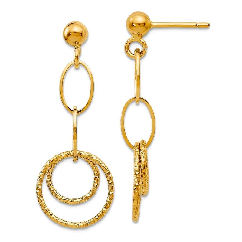 Curata 14k Yellow or White Gold 30x13mm Hammered Textured Dangle Post Earrings - Yellow Gold