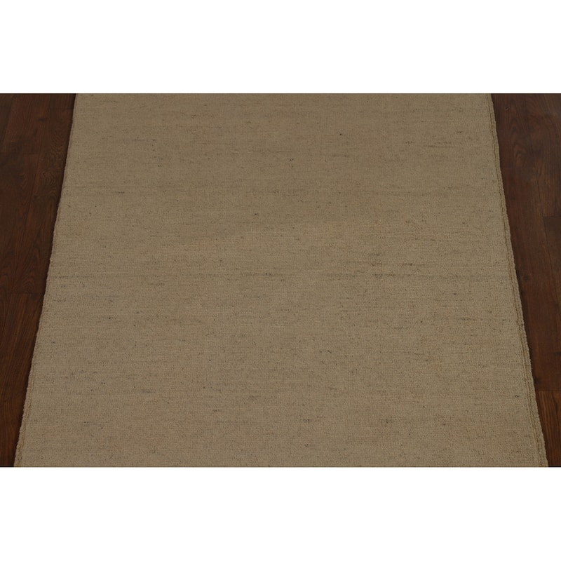 Beige Modern Gabbeh Runner Rug Handmade Wool Carpet - 3'2" x 9'8"