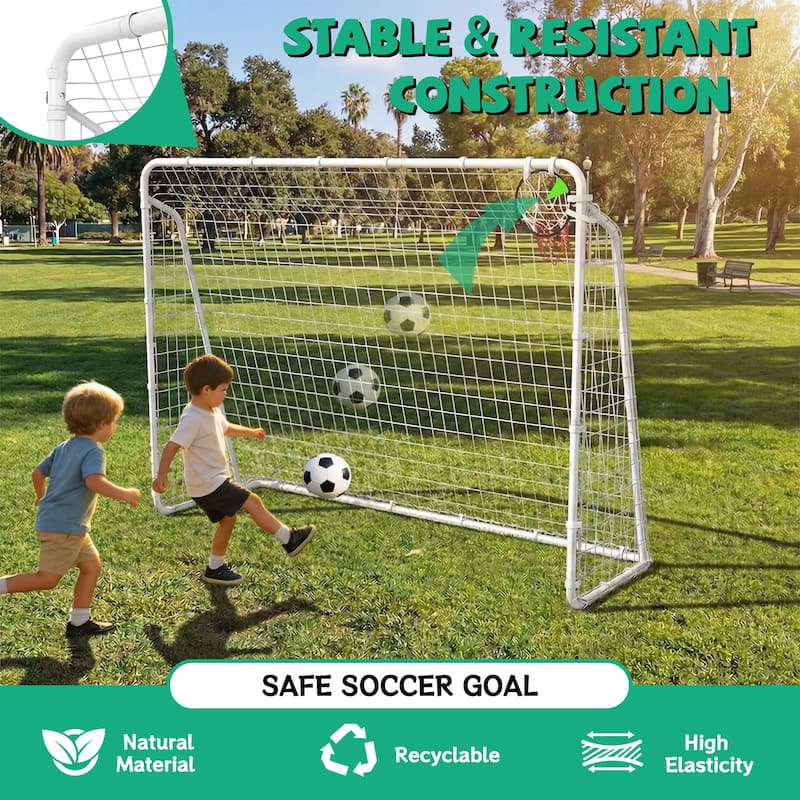 Anmytek 8x6FT Soccer Goal Set with Training Cones and Stakes Portable Plastic Frame Net for Backyard Youth Practice