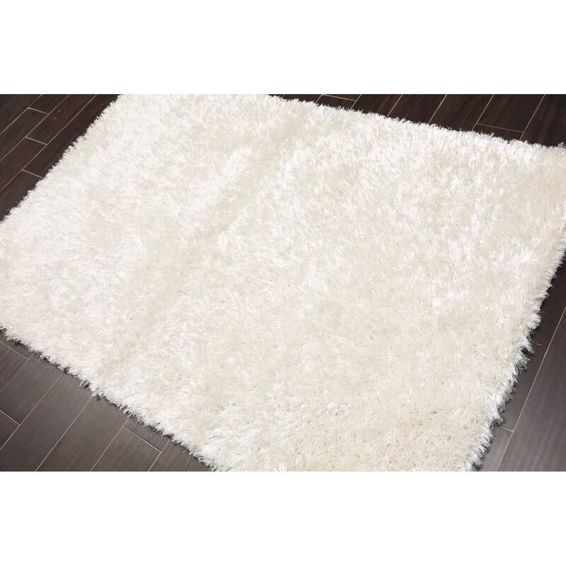 Hand Made White Polyester Modern & Contemporary Oriental Area Rug