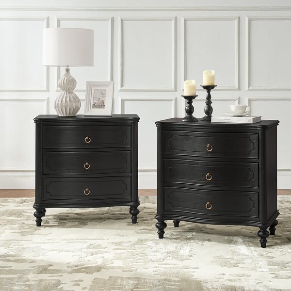 slide 2 of 29, HULALA HOME Alois Traditional 3-Drawer End Table with Built-in Charging Station and Solid Wood Spindle Legs Set of 2 Black