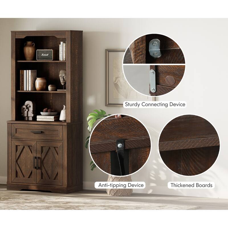 5 Tier 4-Column Bookshelf Set with Open Storage and Glass Doors