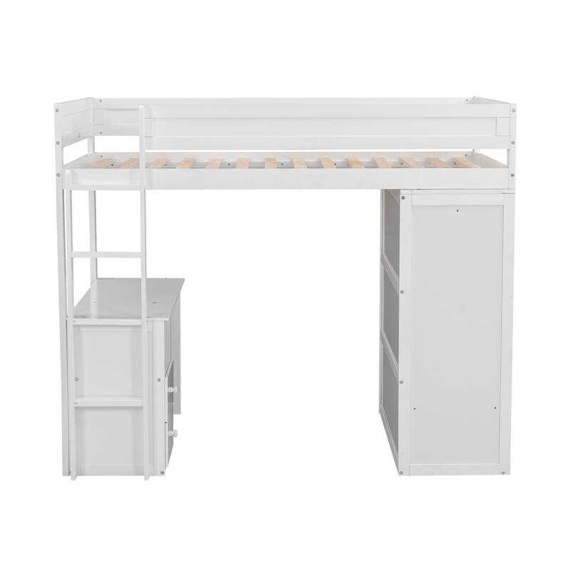 Space-Saving Twin Size Loft Bed with Wardrobe, Desk, and Storage Cabinet