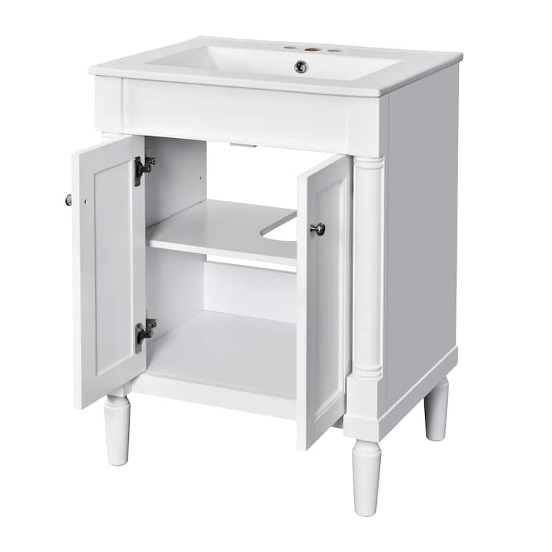 Roomfitters 24" Bathroom Vanity with Sink, 2-Tier Storage Cabinet, Freestanding Single Basin Unit