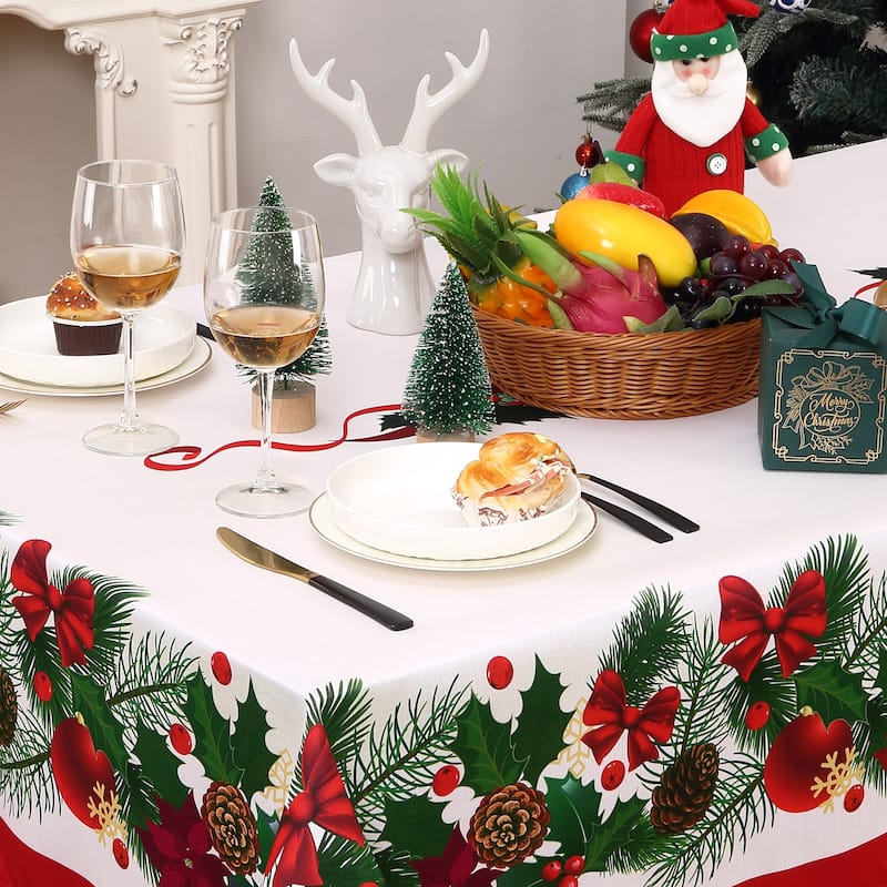 Rectangle Christmas Tablecloth, Spill-Proof Circular Table Cover for Xmas Decor