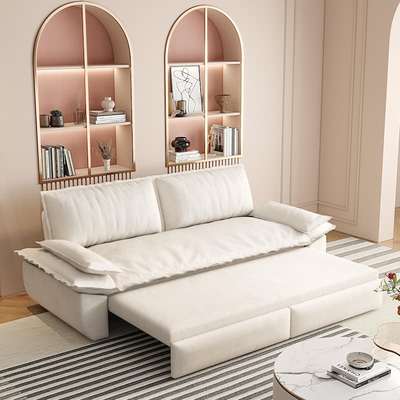 73" Queen Convertible Sleeper Sofa - 3-in-1 Pull Out Sofa Bed, Velvet Upholstery, Space-Saving Loveseat for Small Spaces