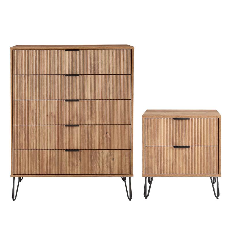 Manhattan Comfort 2-Piece Dumbo Modern 5-Drawer Tall Dresser Nightstand Set