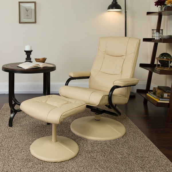 Contemporary Multi-Position Recliner and Ottoman with Wrapped Base. Opens flyout.