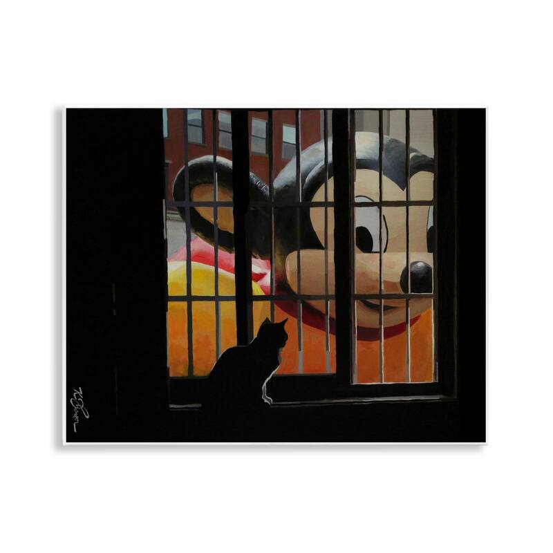 Stupell Mouse Character Peering at Cat Wall Plaque Art Design By Keith Thomson - 14 x 11