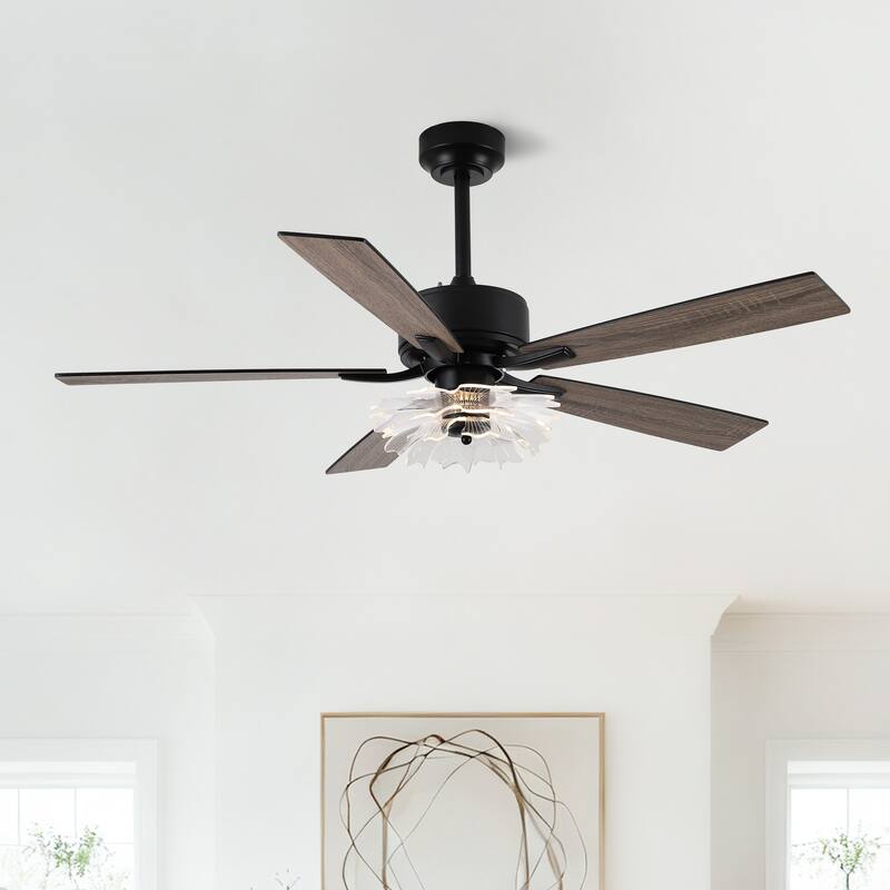 52-inch Industrial Acrylic Matte Black DC Ceiling Fan with Light and Remote
