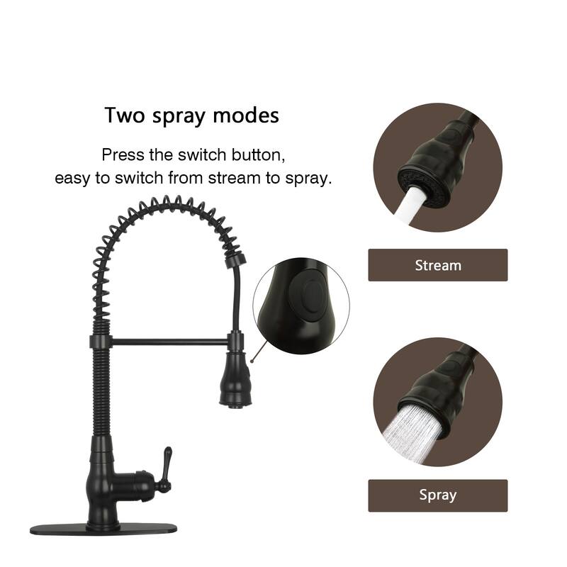 Pre-Rinse Spring Kitchen Faucet, Single Level with Pull Down Sprayer