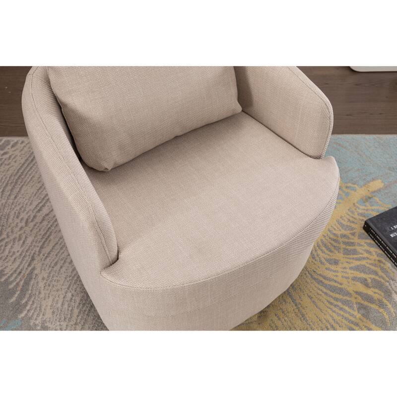 Swivel Accent Chair With Soild Wood Round Brown Base Leg - Beige