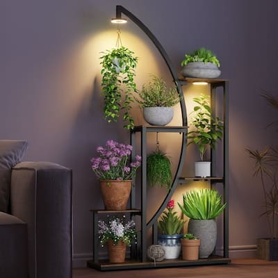 Plant Stand Indoor with LED Light, 62" Tall Metal Plant Shelf, 8 Tier Plant Rack for Living Room