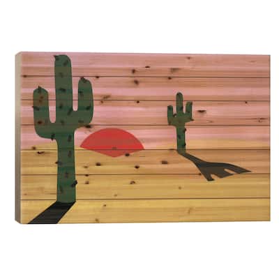 Two Cacti In The Desert Sun Print On Wood by Rosi Feist - Multi-Color