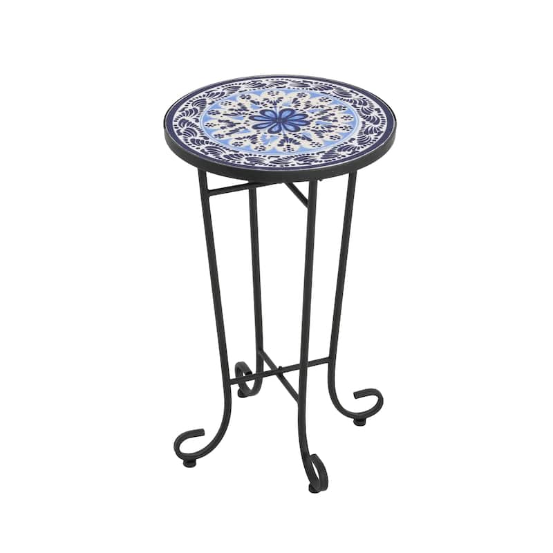 Roomfitters Mosaic Outdoor Patio Side Table with Ceramic Tile Top and Curvy Legs, Colorful