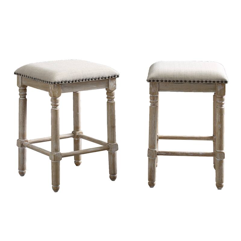 Modern Set of 2 Bar Stools with Decorative Nailhead Trim, Solid Wood Legs for Bar Dining Room Living Room