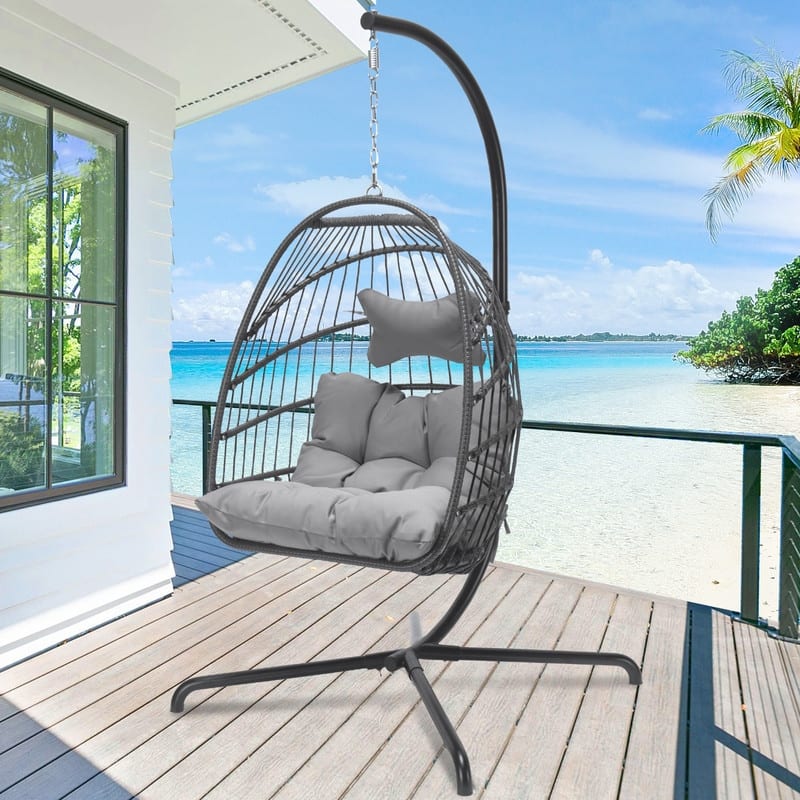 FINCATI Outdoor Oversized Luxury Hanging Egg Chair with Stand, 350 lbs Indoor Egg Swing Chair with Stand, Egg Chair Outdoor