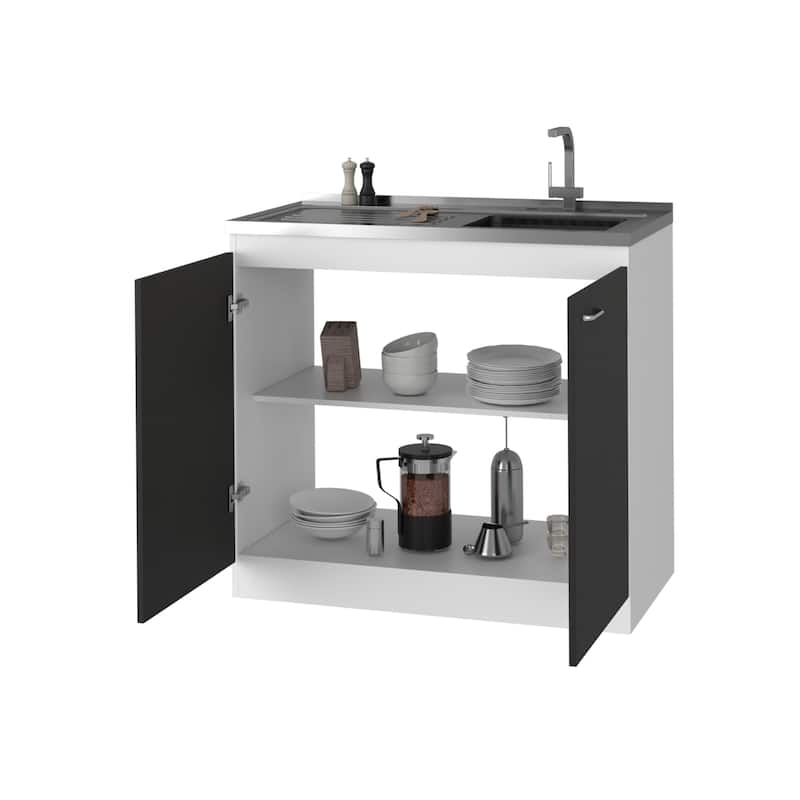 Oklahoma Utility Sink, Double Door Cabinet, Stainless Steel Countertop