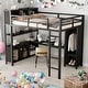 preview thumbnail 1 of 14, Full Size Loft Bed with Storage Cubes and Shelves,Metal Loft Bed with Wardrobe And L-shaped Desk Black