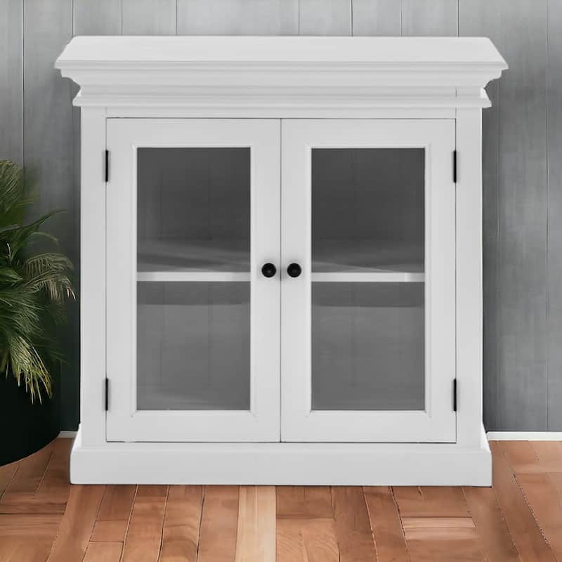 HomeRoots 35" White Wood and Glass Two Door Accent Cabinet - 33.46" x 35.43" x 19.7" - 33.46" x 35.43" x 19.7" - White - MDF