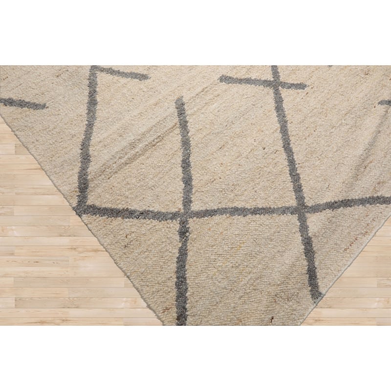 LoomBloom Oatmeal Wool Oriental Rug with Multi Size Flatweave Design