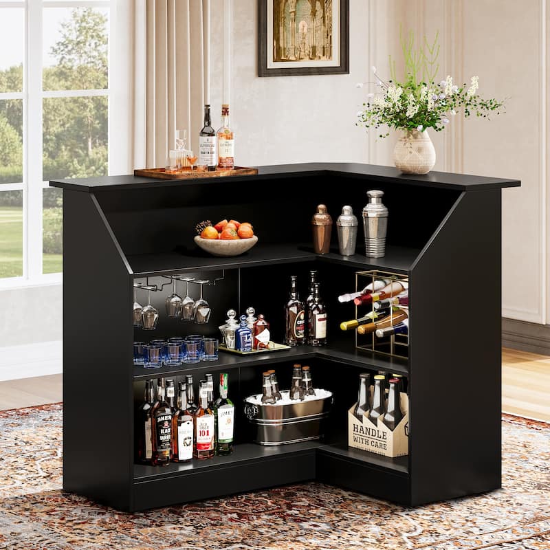 L-Shaped Bar Cabinet, 4-Tier Corner Bar Unit