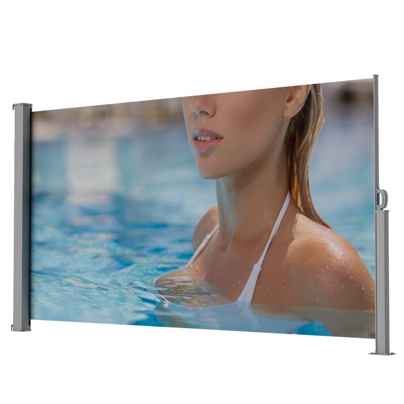 71x138 Inch Retractable Side Awning, Semi-transparent UV Printed, UPF50+, Ideal for Garden, Balcony, Pool - Grey