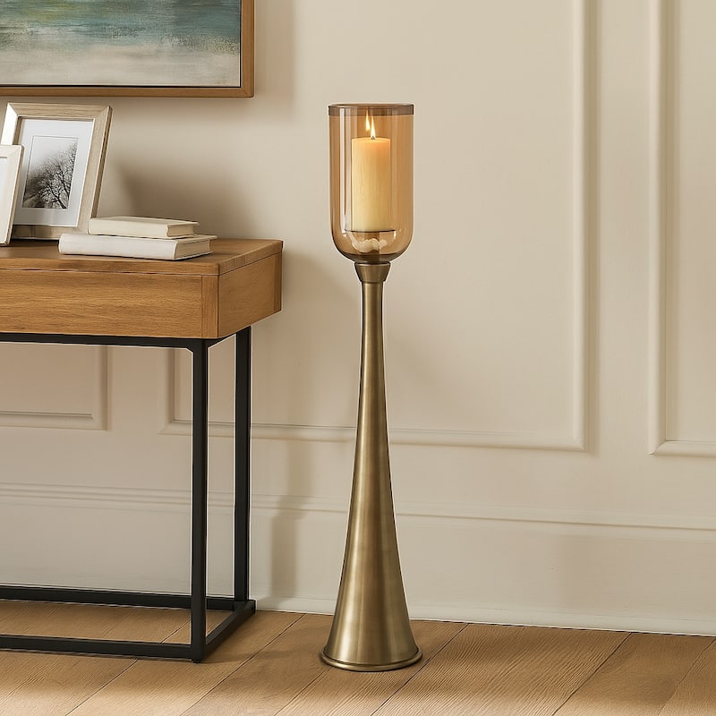 Modern Metal and Glass Floor Candle Stand for Pillar Candles - 43.0" - Gold/ Metallic