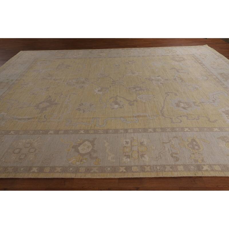 Hand Knotted Oriental 100% Wool Carpet Transitional All-Over Yellow & Gold Oushak Area Rug - 13' 6'' X 9' 10''