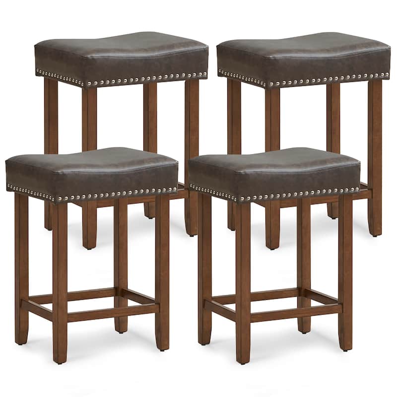 Gymax Bar Stool Set of 4 24-Inch Counter Height Saddle Stools w/ PU - Grey