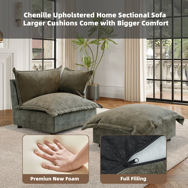 Modern Cloud Chaise Longue Accent Chair with Ottoman set