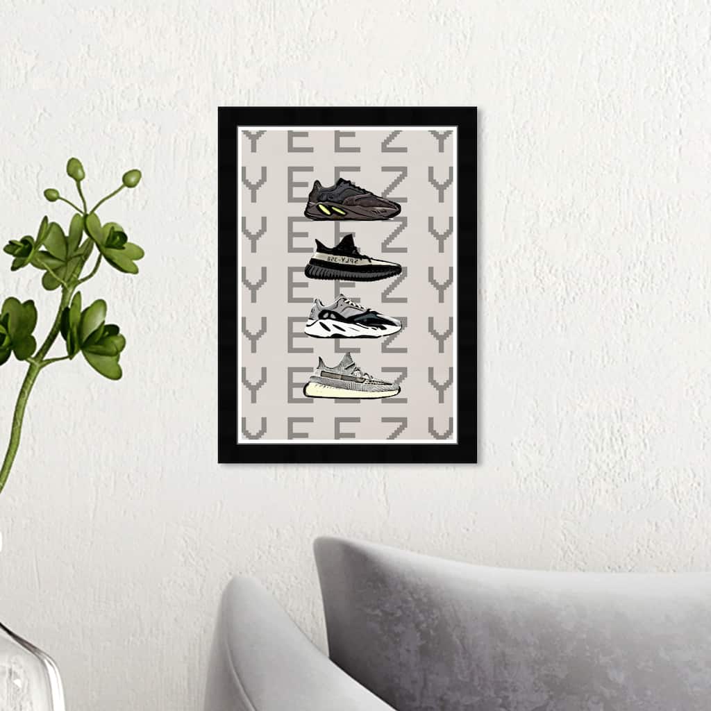 Wynwood Studio 'Hypebeast Sneakers' Fashion and Glam Wall Art Framed Print Shoes - Gray, Black