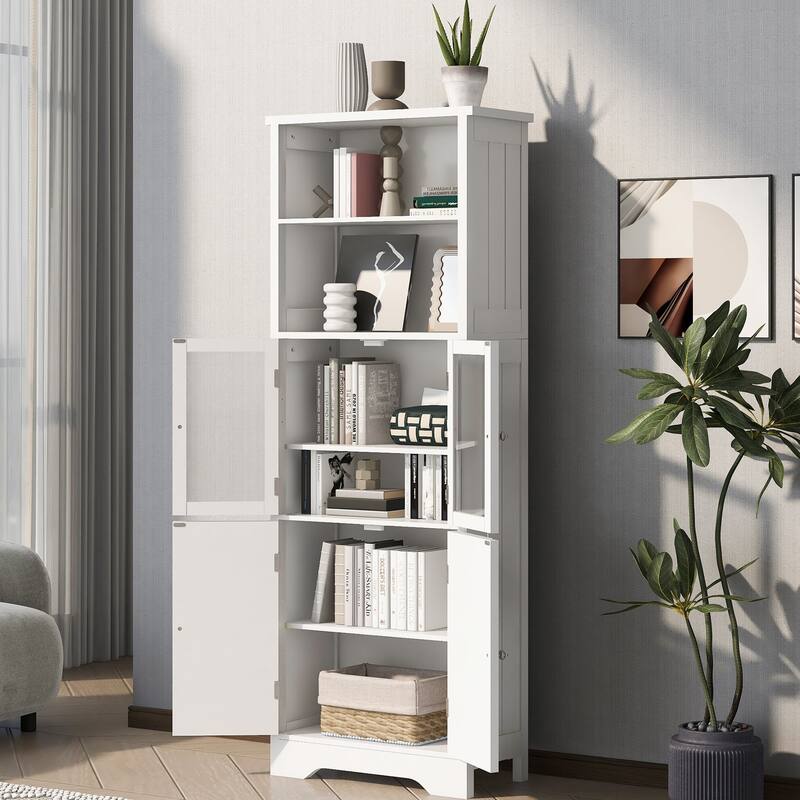 64" Wood 4-door Bathroom Cabinet with Adjustable Shelves