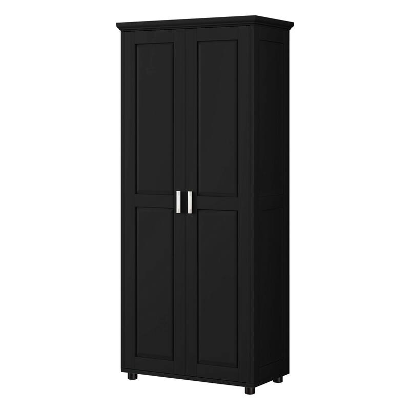 Roomfitters Tall 2-Door Storage Cabinet with 5-Tier Adjustable Shelves, Modern MDF Linen Tower for Bathroom & Office, Black