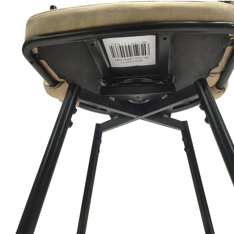 Swivel Upholstered Bar Stools with Back Footrest (Set of 2) - N/A
