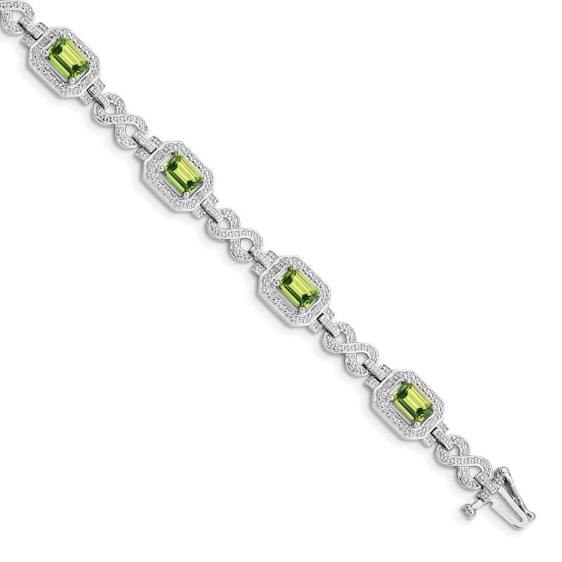 Curata 925 Sterling Silver Polished Lobster Claw Closure Peridot Bracelet
