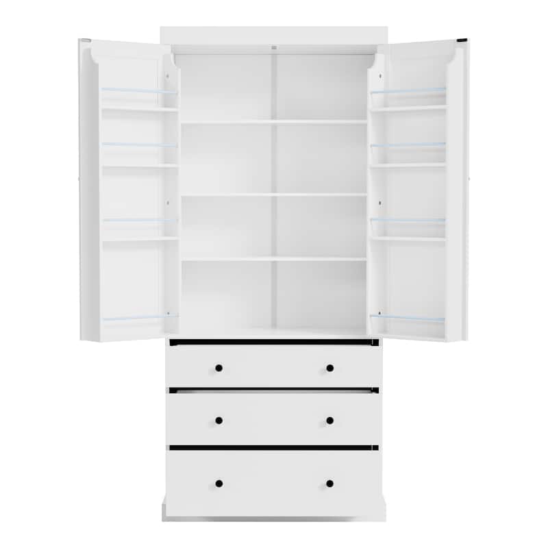 Kitchen Pantry Large Capacity Buffet Cabinet with 3 Drawers, White