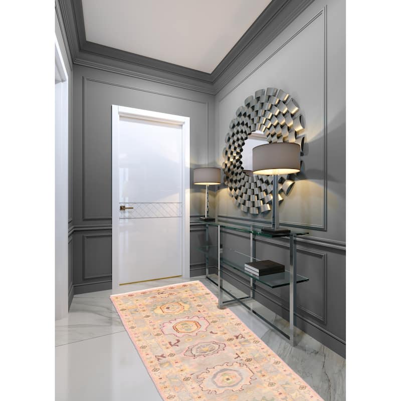 ECARPETGALLERY Hand-knotted Modern Oushak Light Grey Wool Rug - 2'6 x 8'1