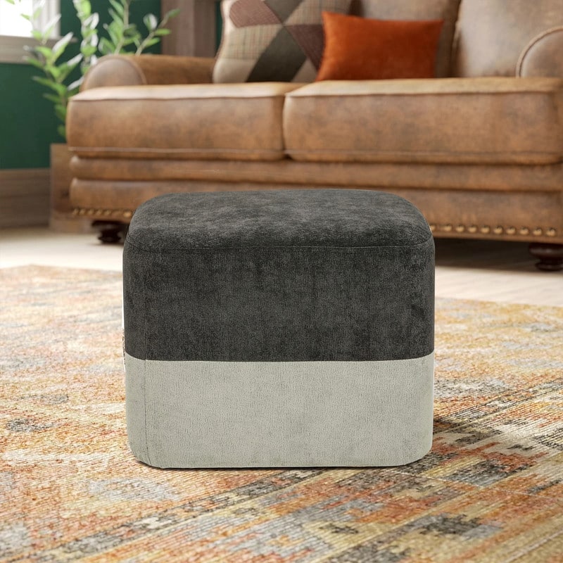 Adeco Square Fabric Ottoman Two-Color Stitching Footrest Stool