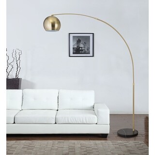 Q-Max Adjustable Floor Lamp with Metal Dome Shade and Black Marble Base in Brass Gold
