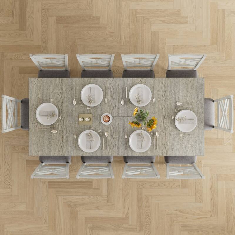 VECELO 5/7-Piece Dining Table Set, Solid Wood Rectangular Extendable Dining Table & 4 Solid Wood Dining Chairs