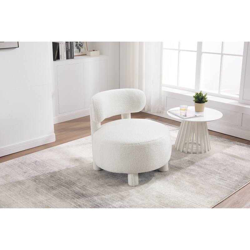 Teddy Fabric Armless Accent Chair, Upholstered Lounge Reading Chair, Side Chair with Curved Backrest & Solid Wood Legs