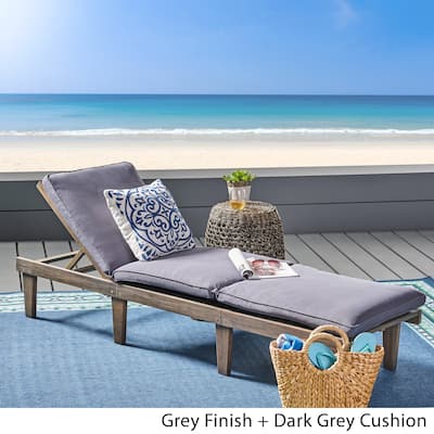Outdoor Wooden Chaise Lounge Chair with Water-Resistant Cushion, Poolside Adjustable Reclining Chair
